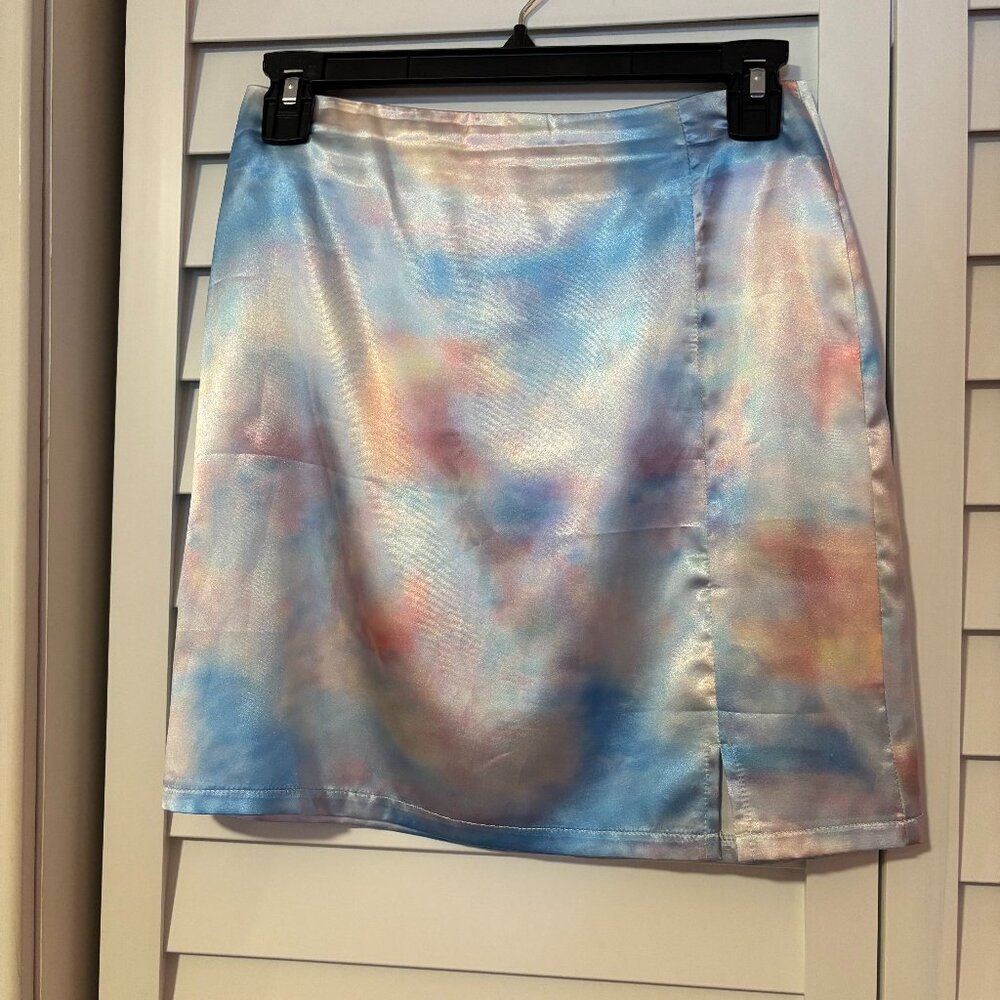 Silky tie dye mini skirt